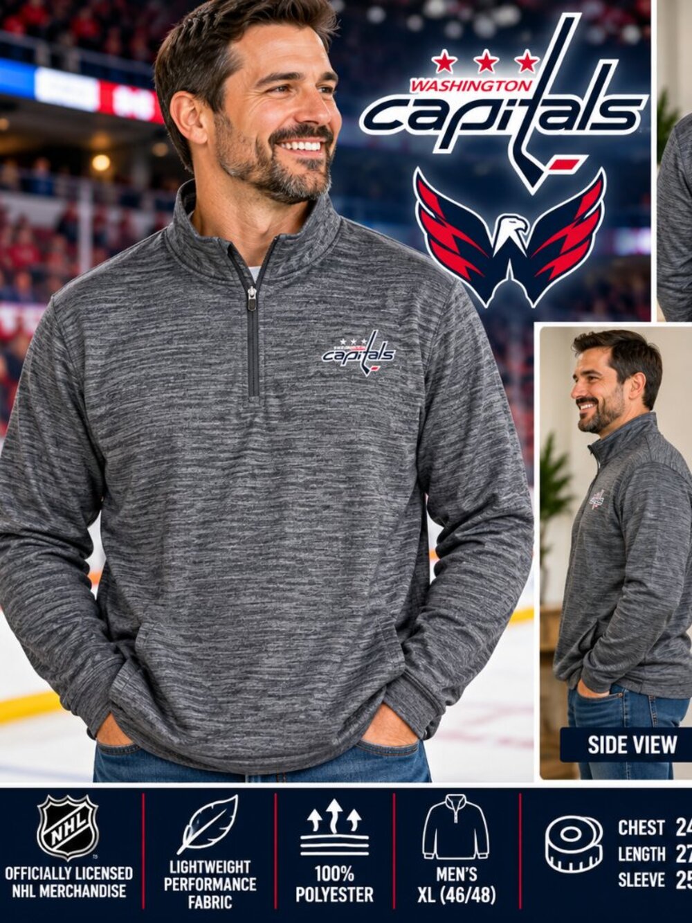 WASHINGTON CAPITALS NHL QUARTER-ZIP PULLOVER – MEN'S XL – NWT!